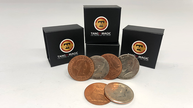 Hopping Half with Expanded Shell Coins & English Penny D0059 by Tango – Trick - magic tricks