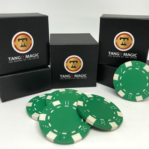 Expanded Shell Poker Chip Green plus 4 Regular Chips (PK001G)  by Tango Magic – Trick - magic tricks