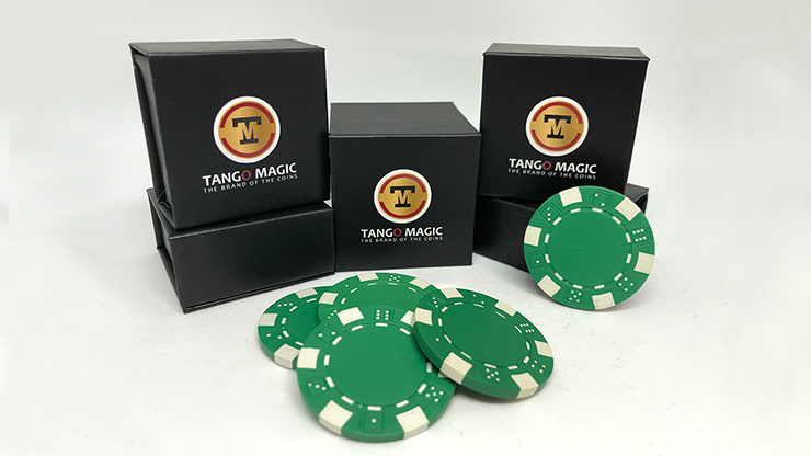 Expanded Shell Poker Chip Green plus 4 Regular Chips (PK001G) by Tango Magic – Trick - magic tricks
