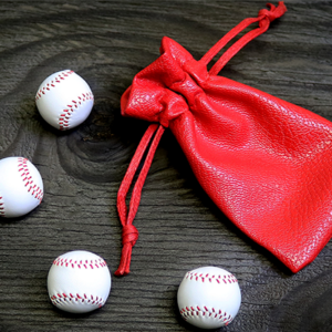 Set of 4 Leather Balls for Cups and Balls (White w/Red Stitching) by Leo Smetsers – Trick - magic tricks