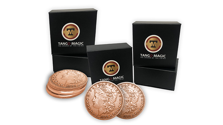 Copper Morgan Expanded Shell plus 4 four Regular Coins (Gimmicks and Online Instructions) by Tango Magic – Trick - magic tricks