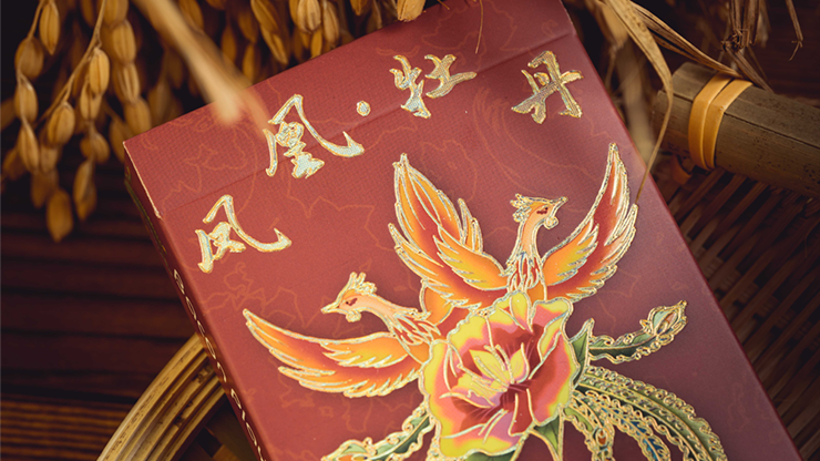 Phoenix and Peony (Red) Playing Cards by Bacon Playing Card Company - magic tricks