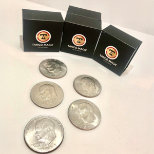 Expanded Shell Eisenhower Dollar (plus 4 Regular Coins) by Tango Magic - magic tricks