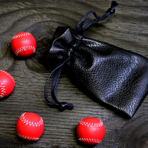 Set of 4 Leather Balls for Cups and Balls (Red with White Stitching) by Leo Smetsers - Trick